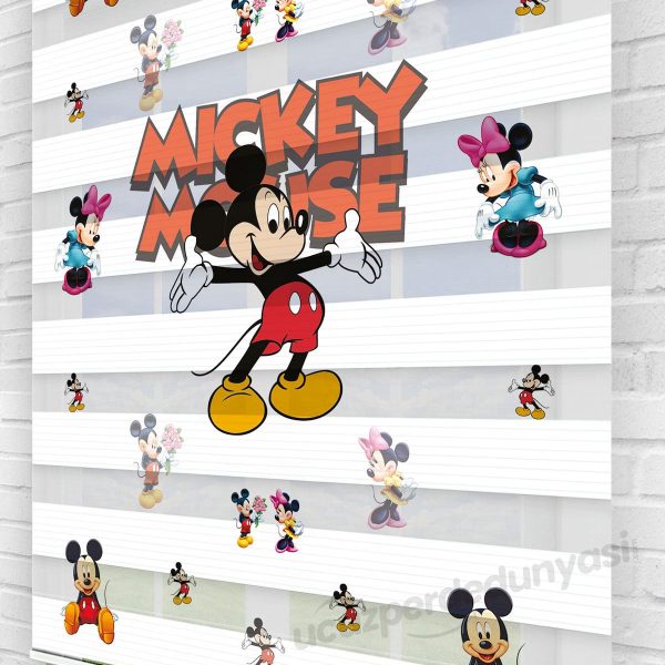 Mickey Mouse Baskılı Çocuk Odası Zebra Perde