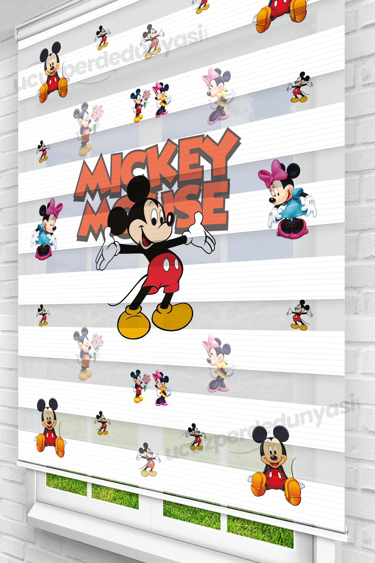Mickey Mouse Baskılı Çocuk Odası Zebra Perde