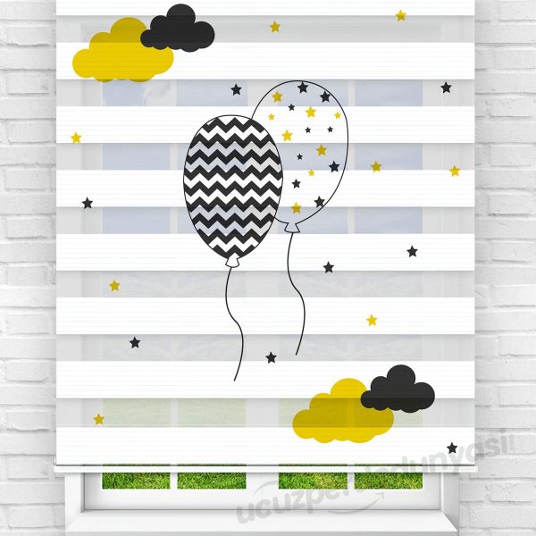 Bulutlar Ve Balonlar Baskılı Bebek - Çocuk Odası Zebra Perde