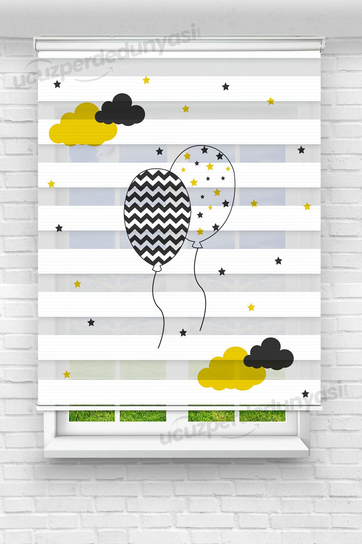Bulutlar Ve Balonlar Baskılı Bebek - Çocuk Odası Zebra Perde