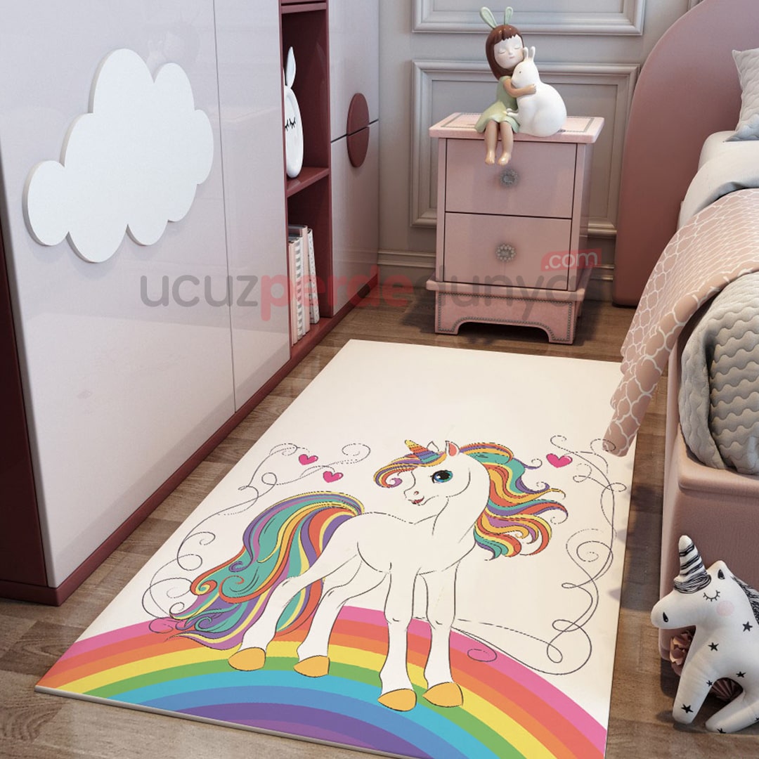 Gökkuşağı Unicorn Çocuk Odası Halı
