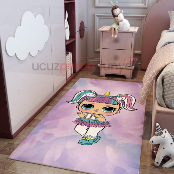 Lila Prenses Unicorn Bebek Odası Halı