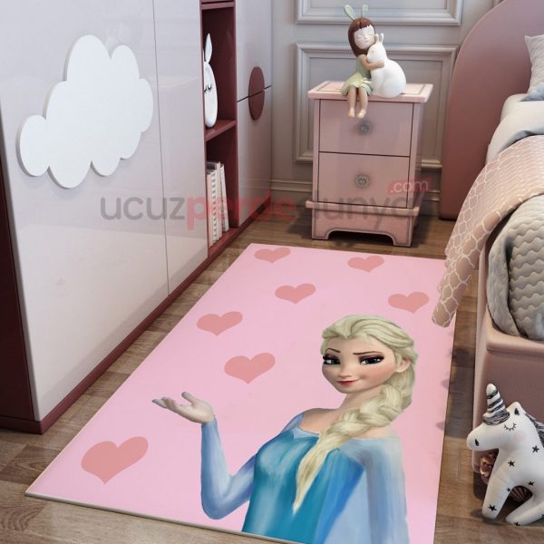 Pembe Elsa Frozen Çocuk Odası Halı