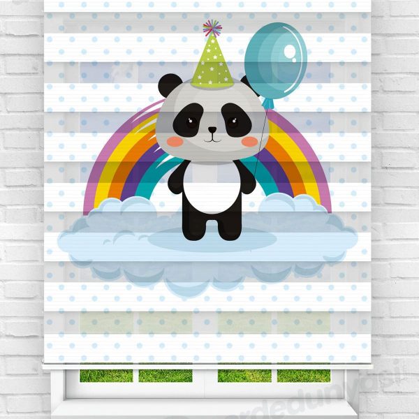 Balonlu Panda Çocuk Odası Zebra Perde