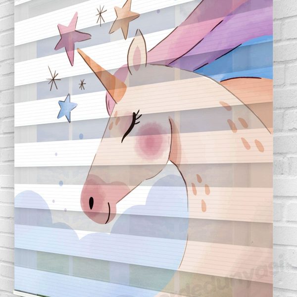Yıldızlı Boynuz Unicorn Çocuk Odası Zebra Perde