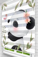 Çiçekler Arasındaki Panda Çocuk Odası Zebra Perde