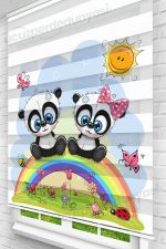 Gökkuşağındaki Minik Pandalar Çocuk Odası Zebra Perde