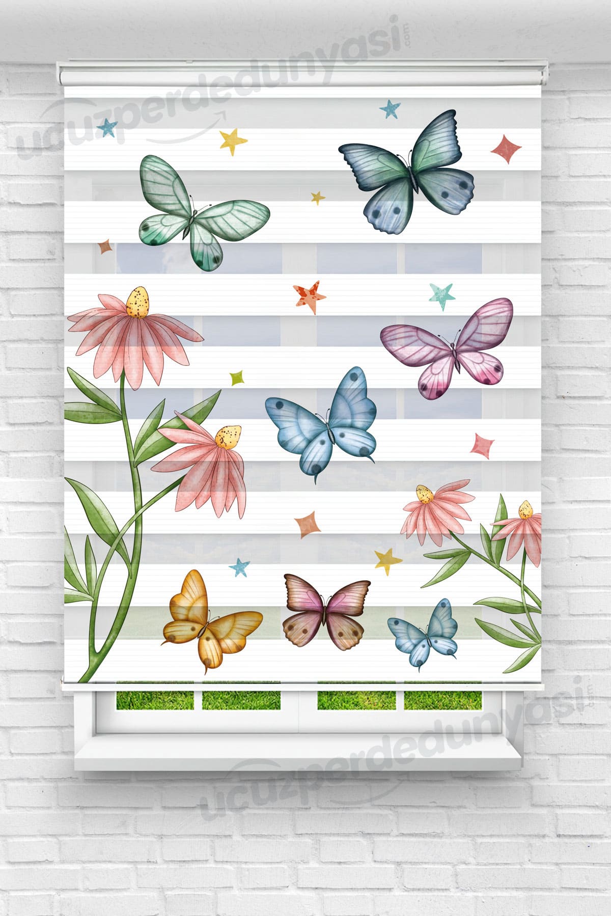 Kelebekler ve Çiçekler Mutfak Zebra Perde