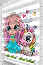 Renkli Saçlı Prenses ve Unicorn Çocuk Odası Zebra Perde