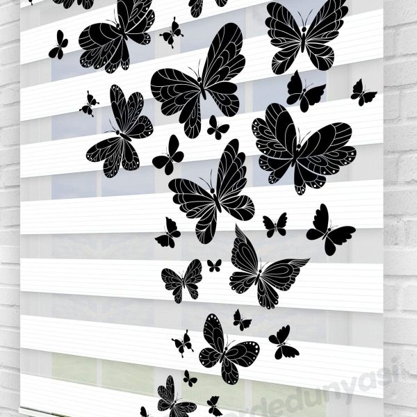 Siyah Göç Kelebekleri Çocuk Odası Zebra Perde