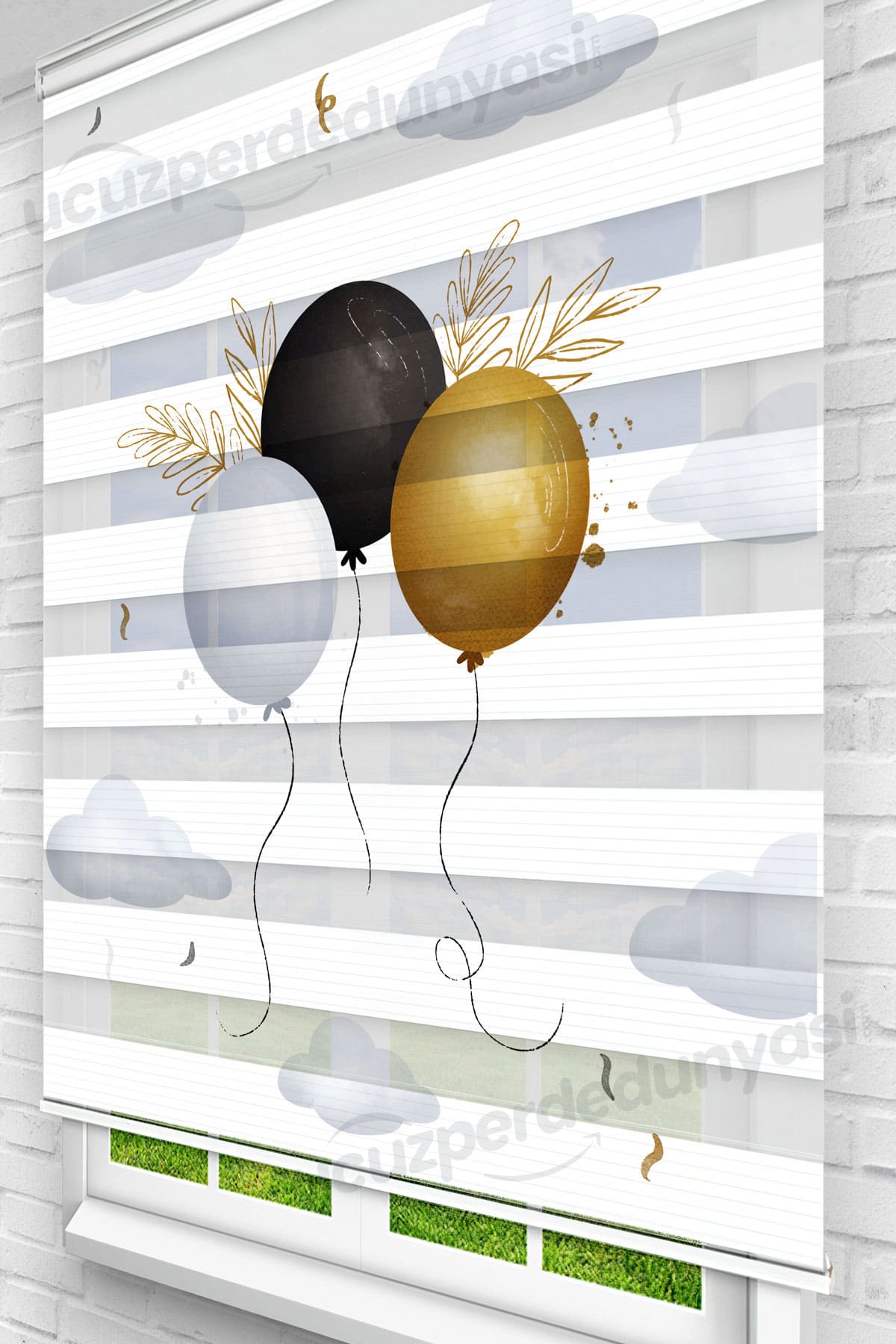 Uçan Balonlar Çocuk Odası Zebra Perde