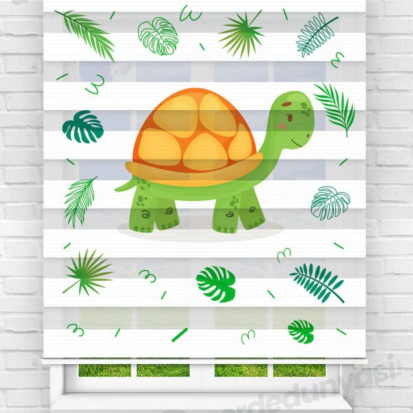 Yeşil Kaplumbağa Çocuk Odası Zebra Perde