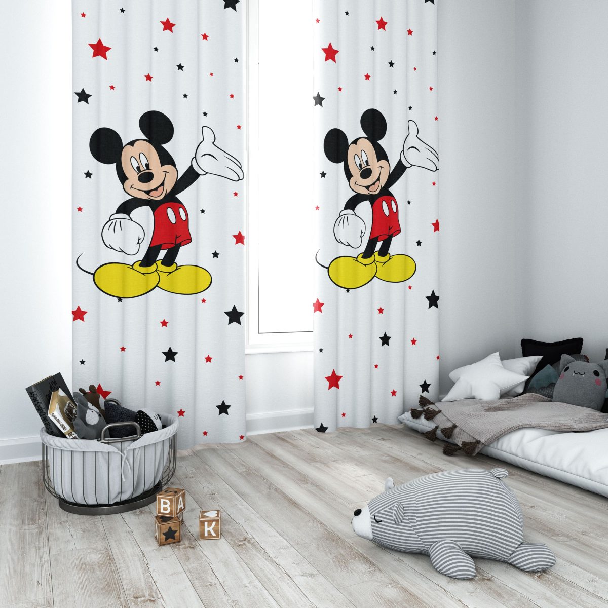 Yıldızlı Mickey Mouse Çocuk Bebek Odası Fon Perde