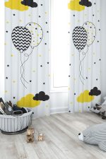 Sarı Siyah Balonlar Çocuk Bebek Odası Fon Perde