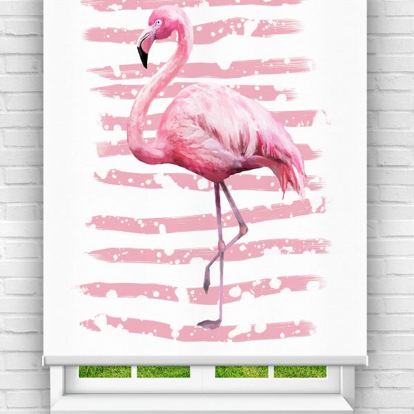 Çizgili Flamingo Genç Odası Stor Perde